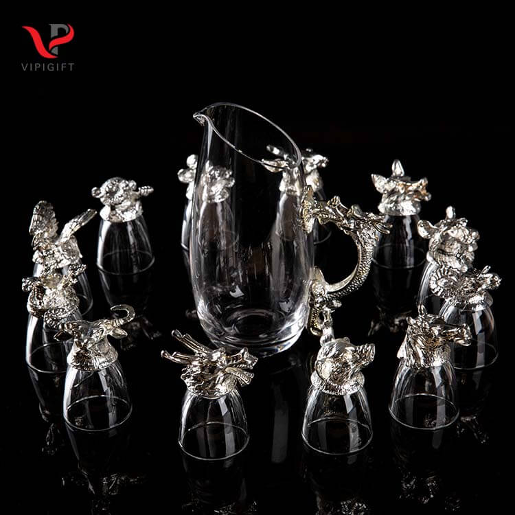 Bộ bình ly 12 con giáp bạc